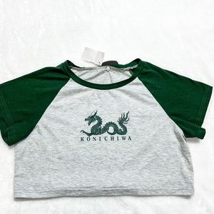 Gray Green Crop Top Dragon